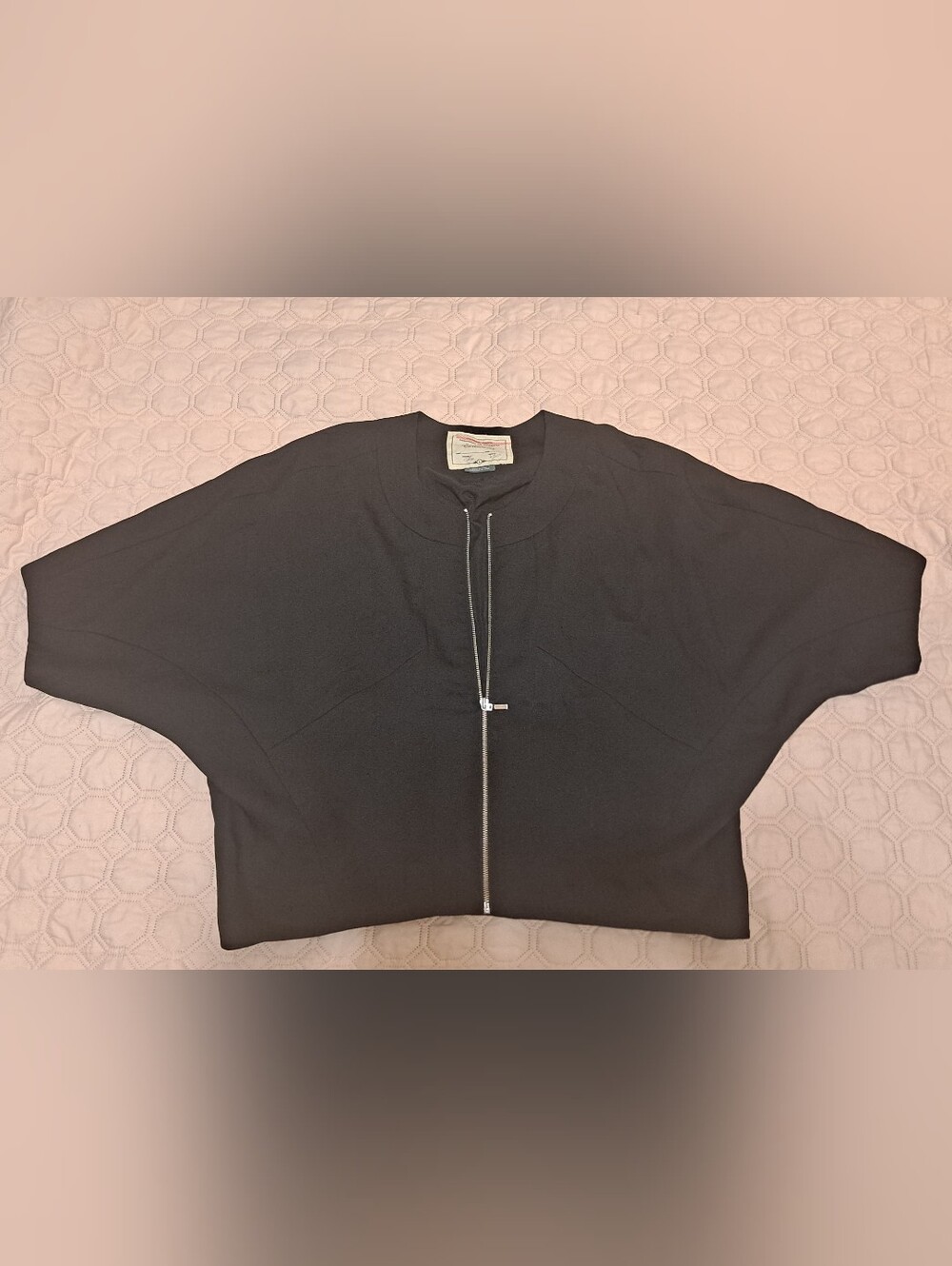 Cartonnier Black Cropped Zip-Front Short Sleeve Jacket Sz L